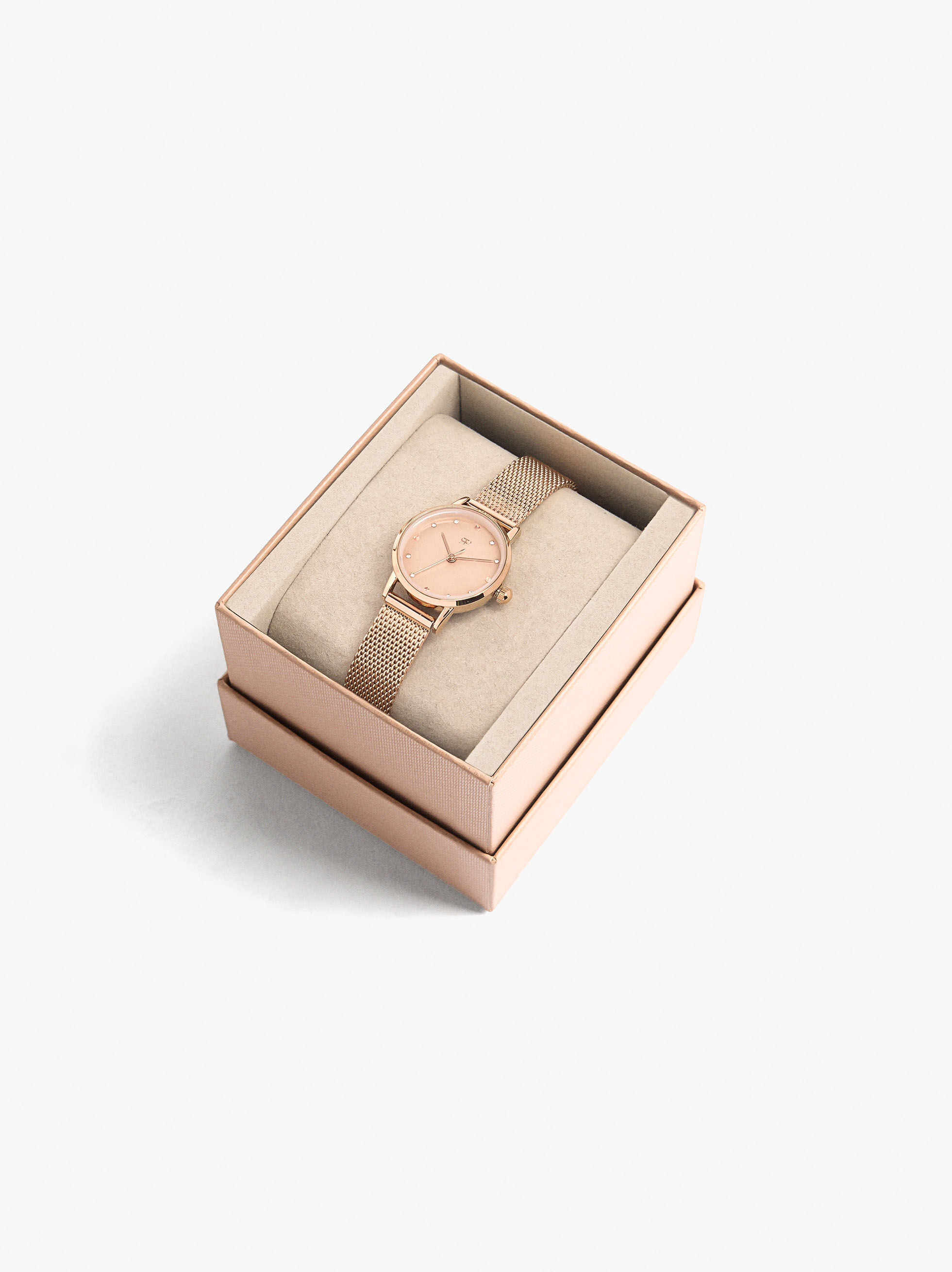 Reloj con cristales y correa de malla metálica de acero inoxidable