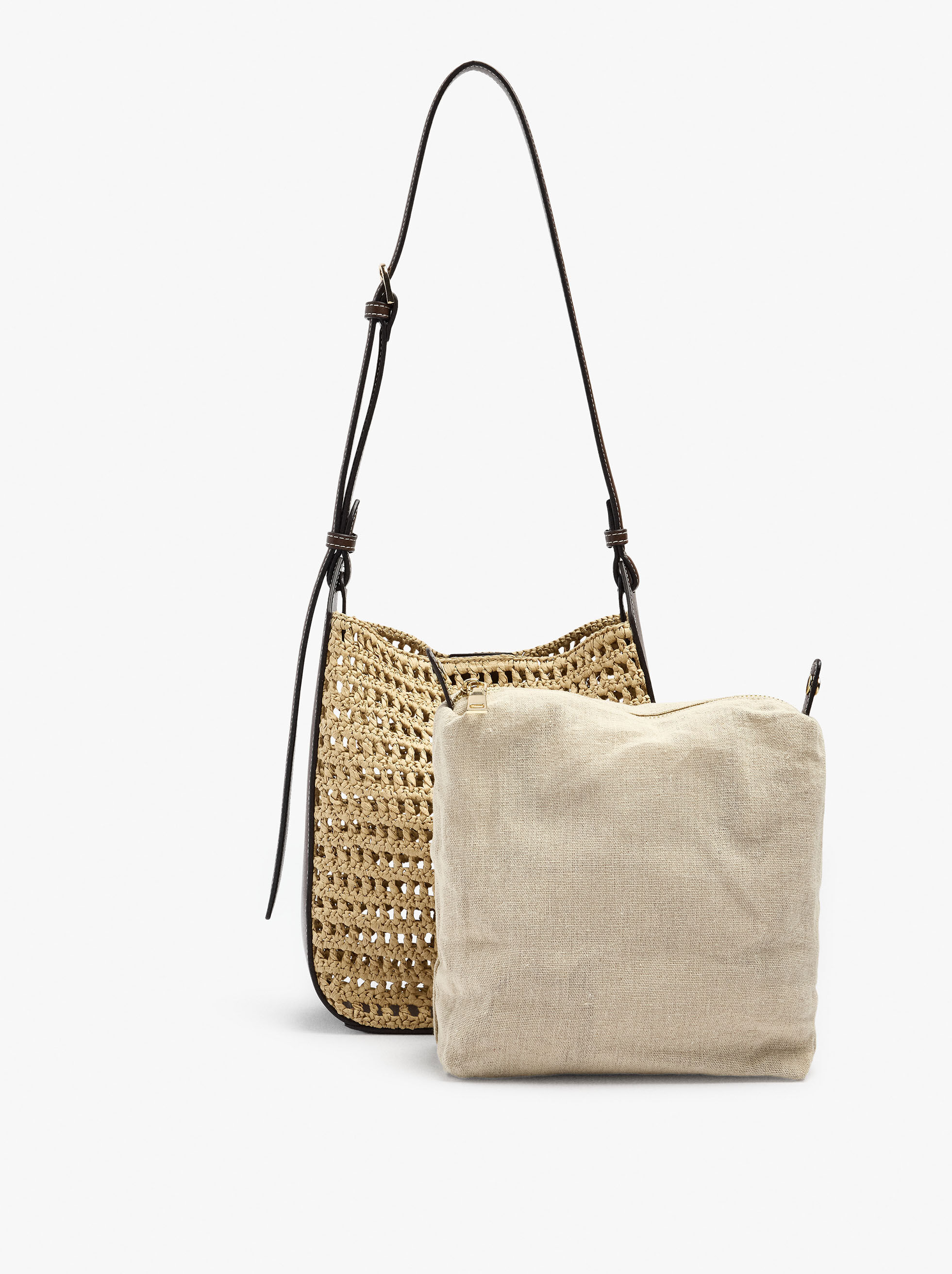Bolso de hombro con efecto paja con bolsillo extraíble
