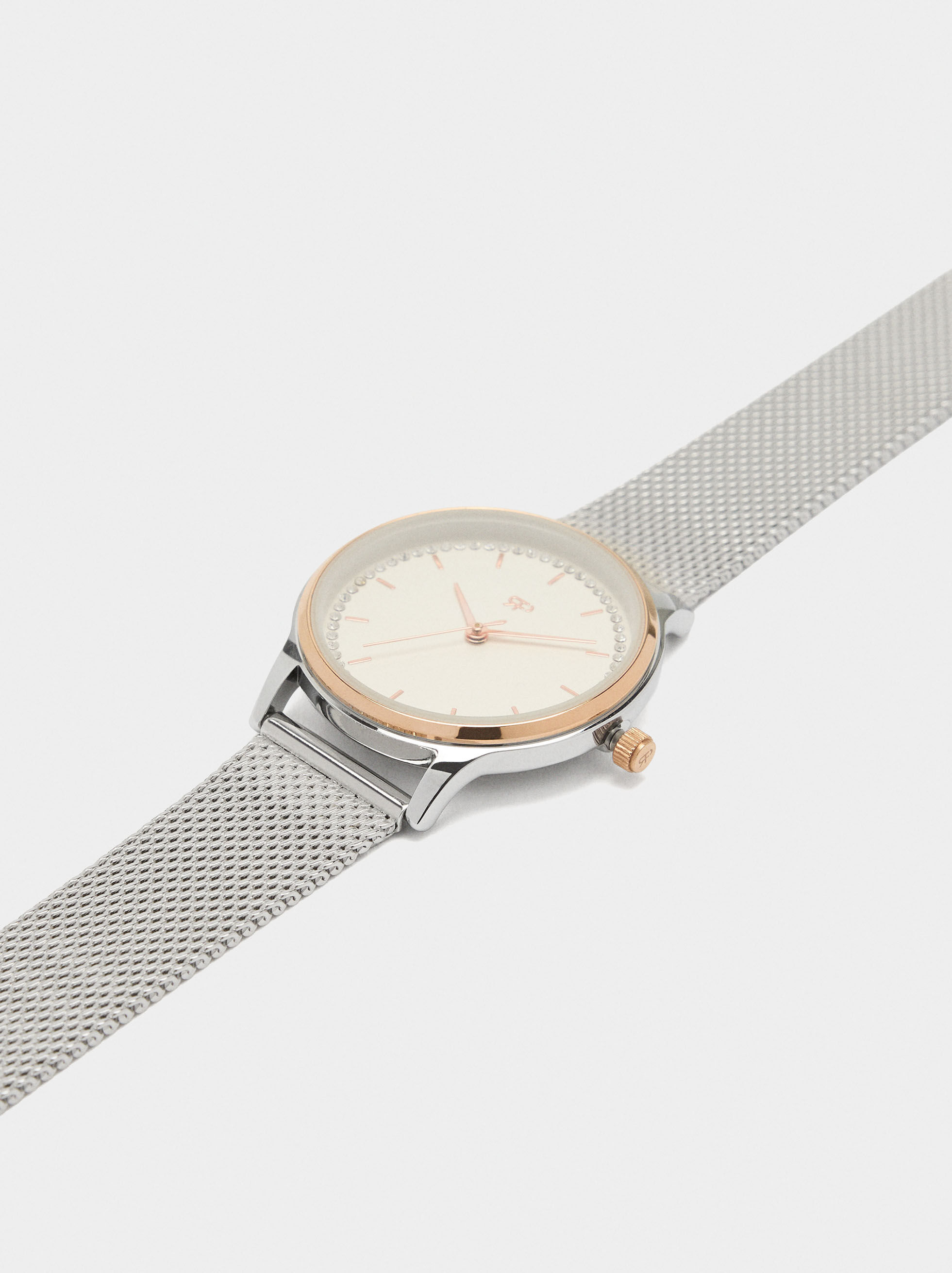Reloj bicolor con cadena metálica de acero inoxidable