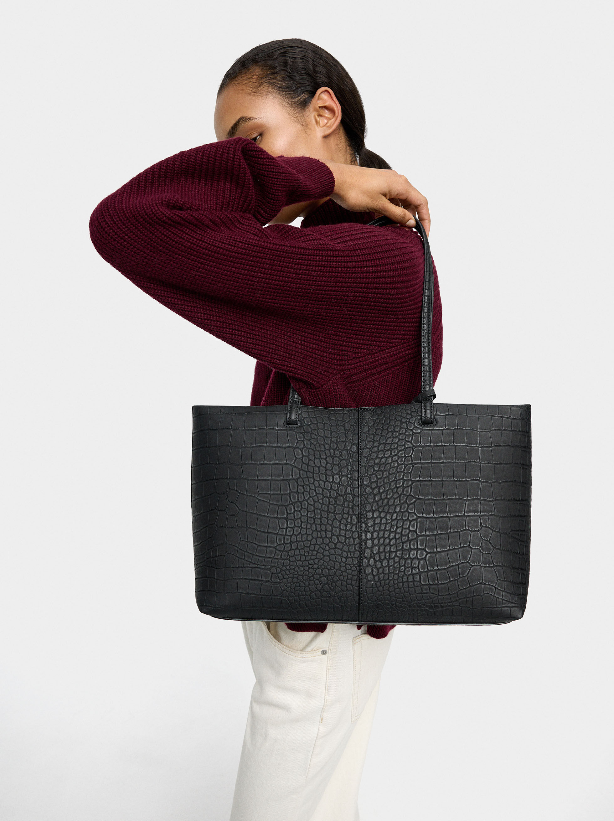 Bolso shopper con grabado animal y bolsa