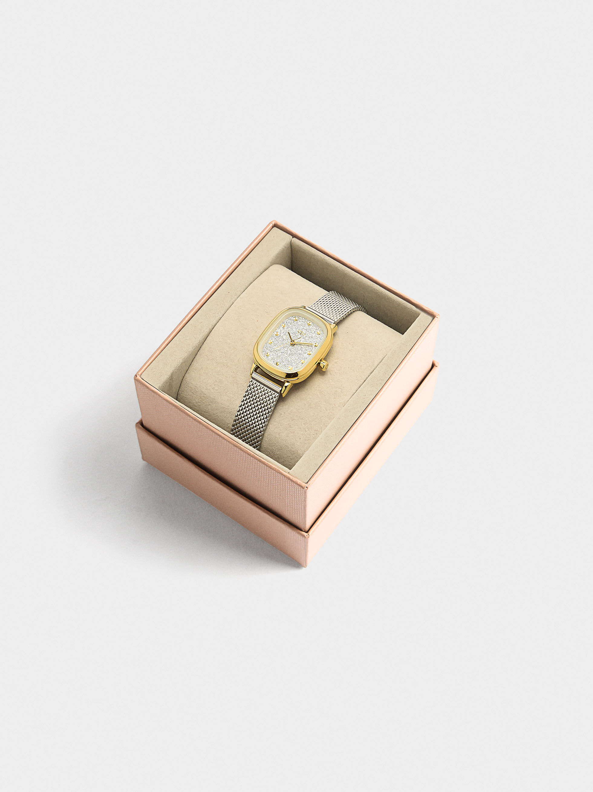 Reloj rectangular pulsera de malla metálica