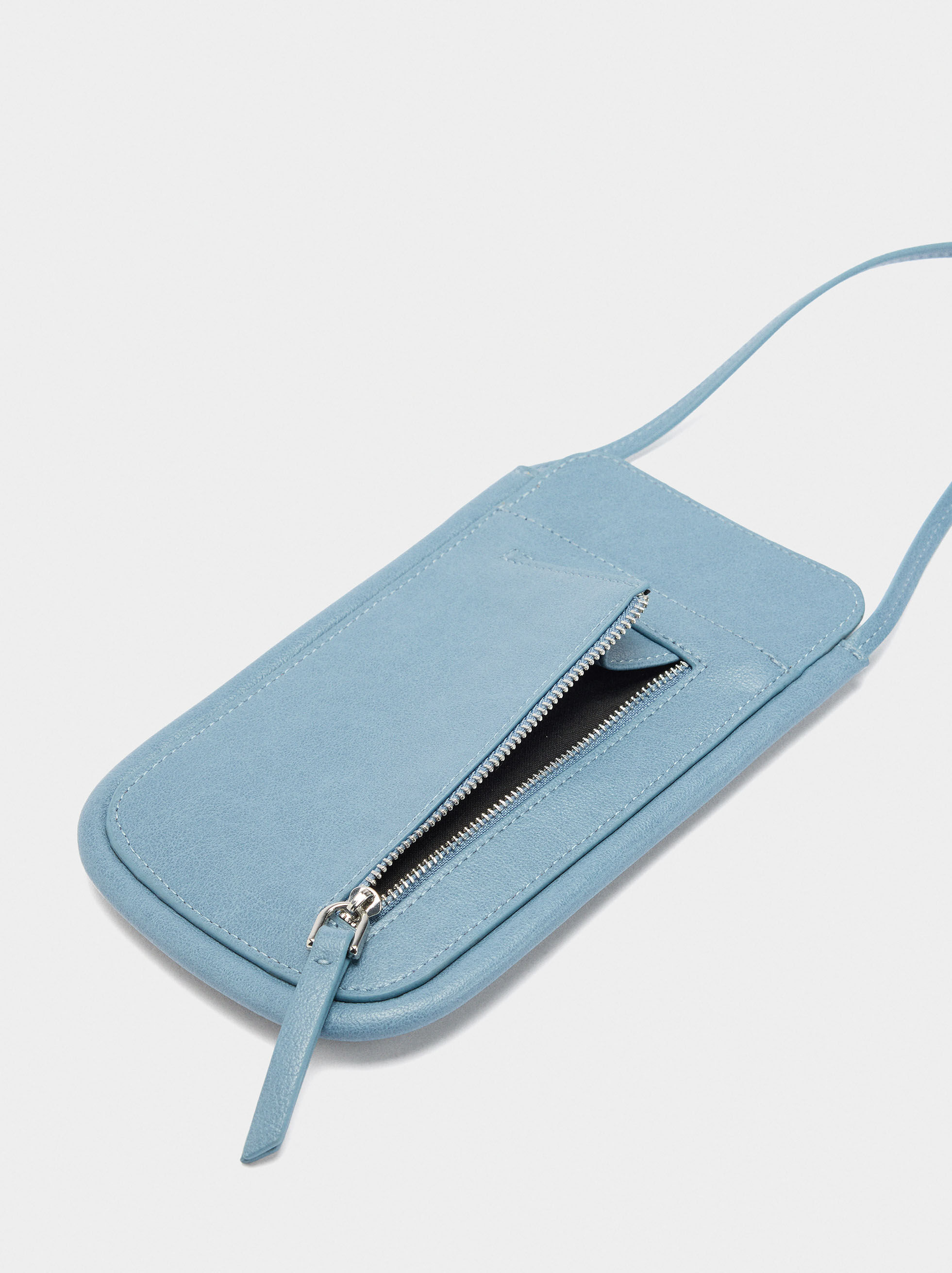 Bolsa para teléfono con detalles de piel