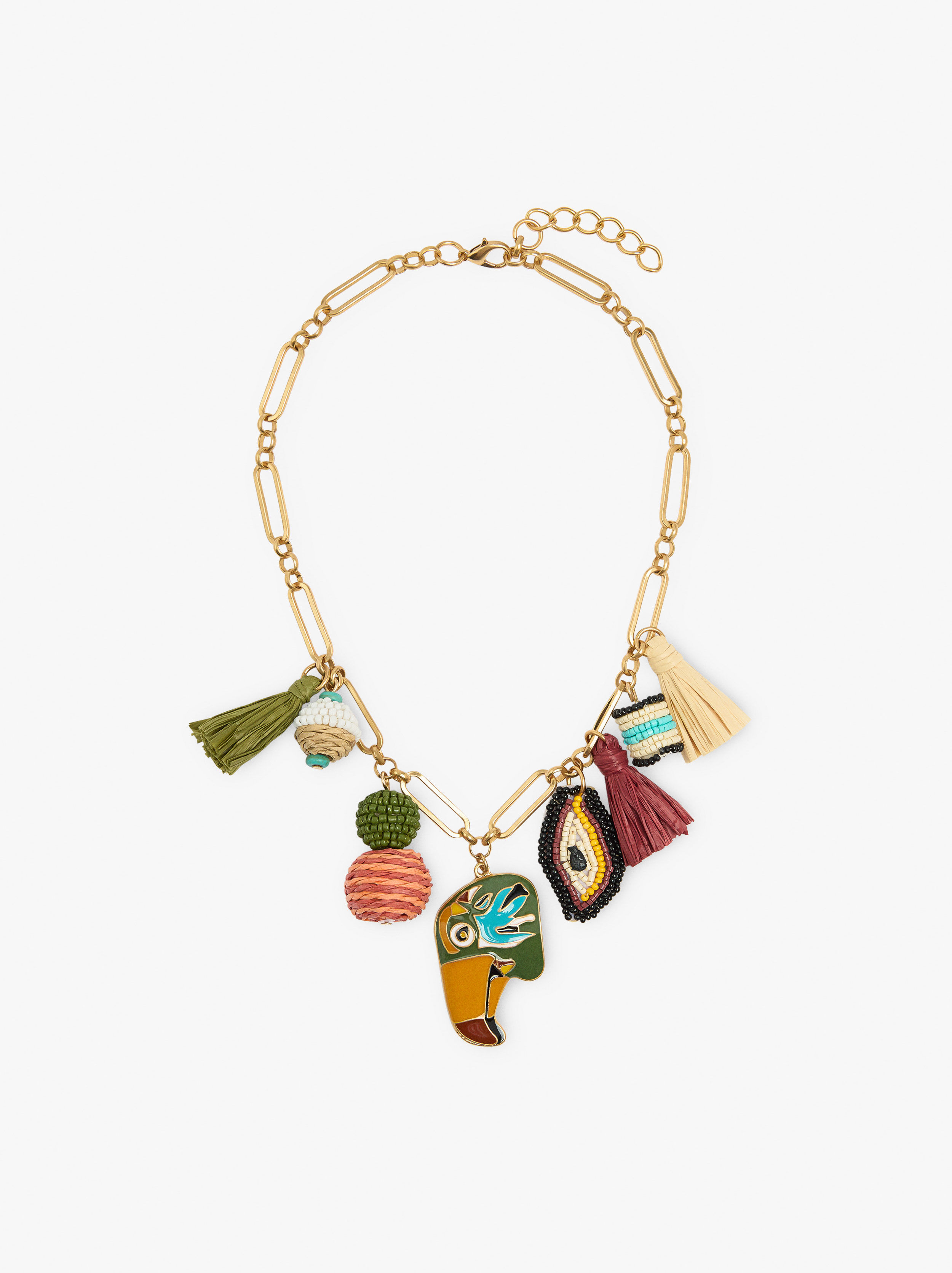 Collar de eslabones con colgantes de paja y cuentas