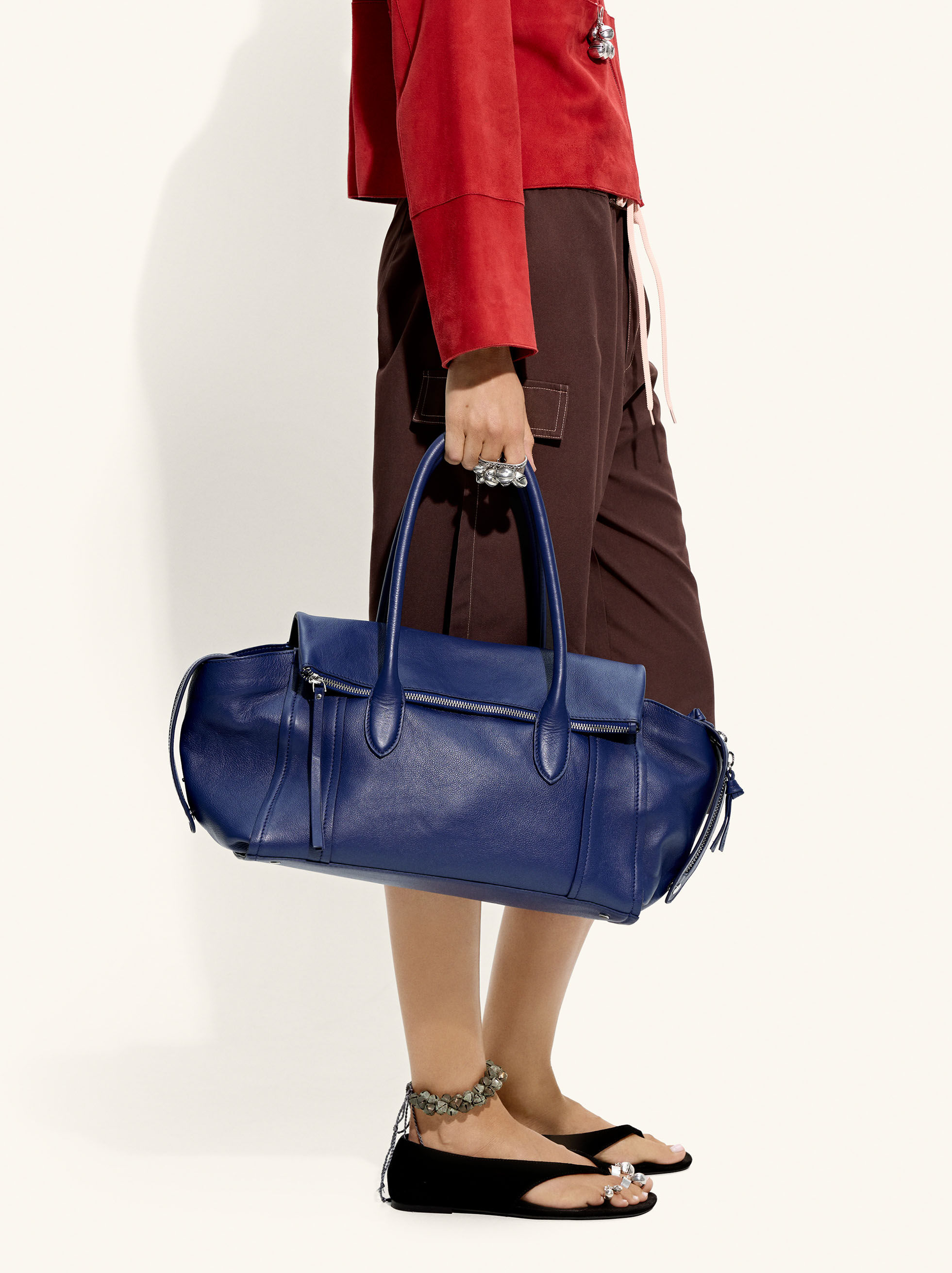 Bolso tote de cuero con solapa