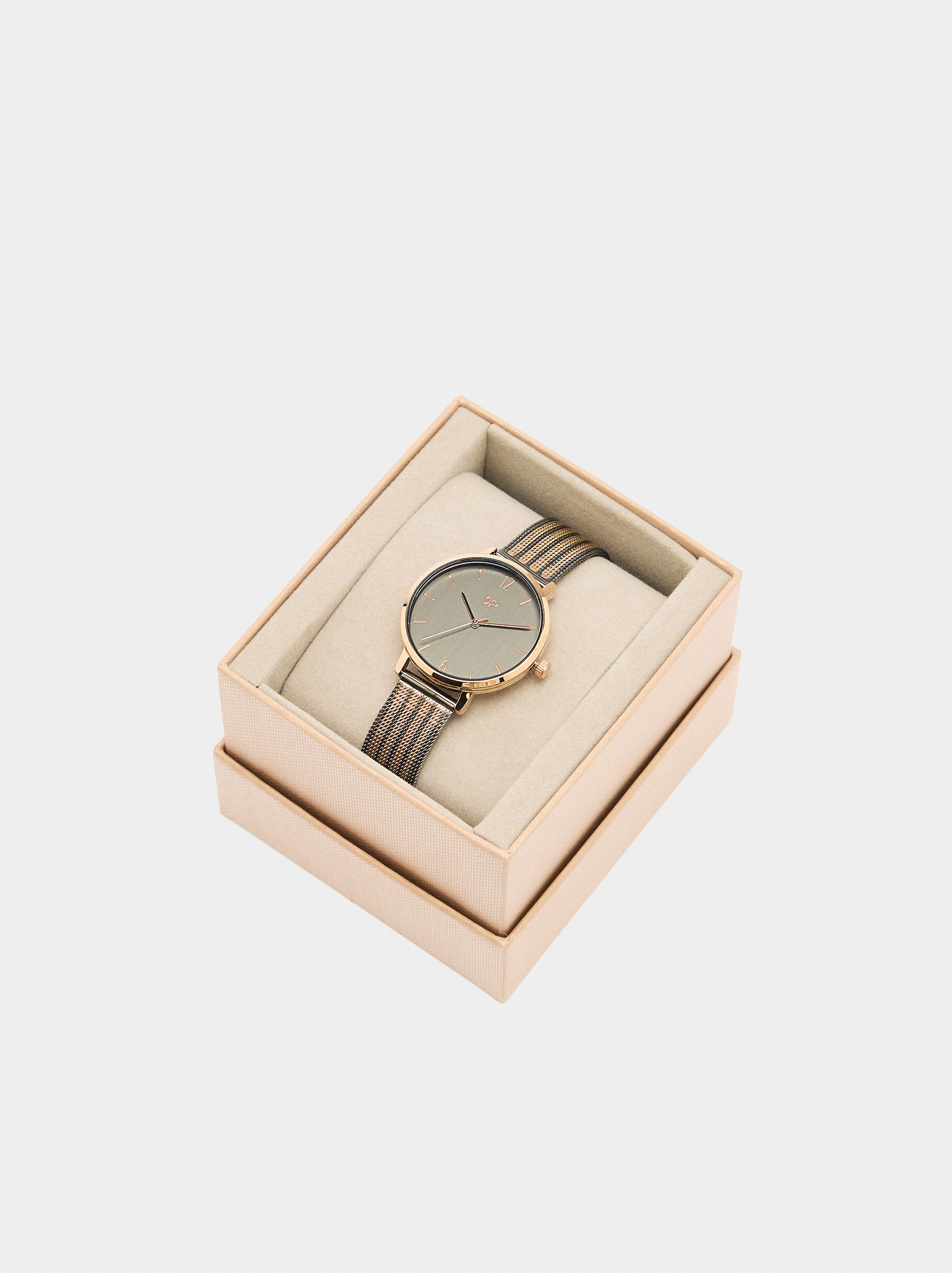 Reloj con cadena metálica bicolor