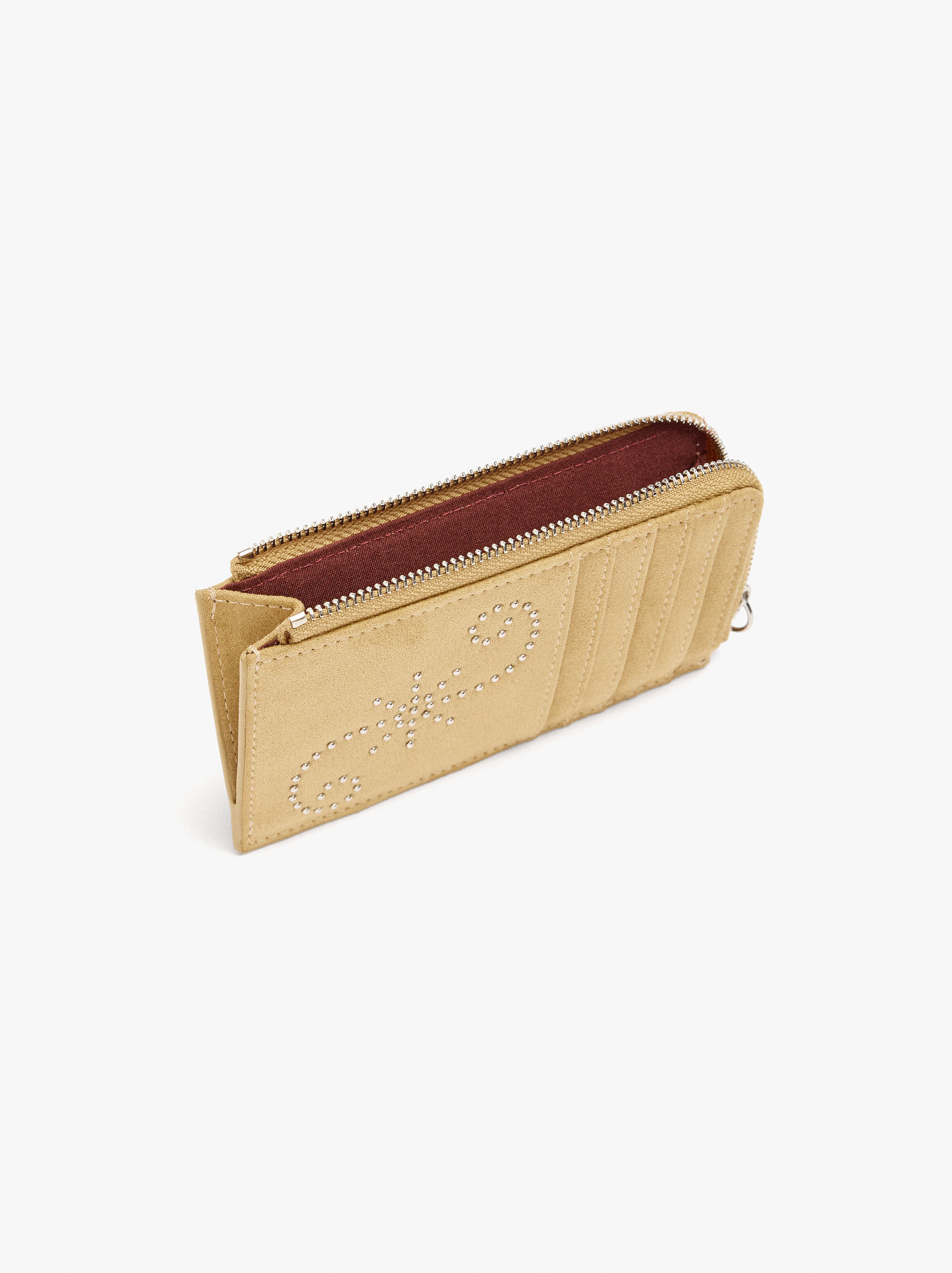 Porta tarjetas con efecto piel con tachuelas