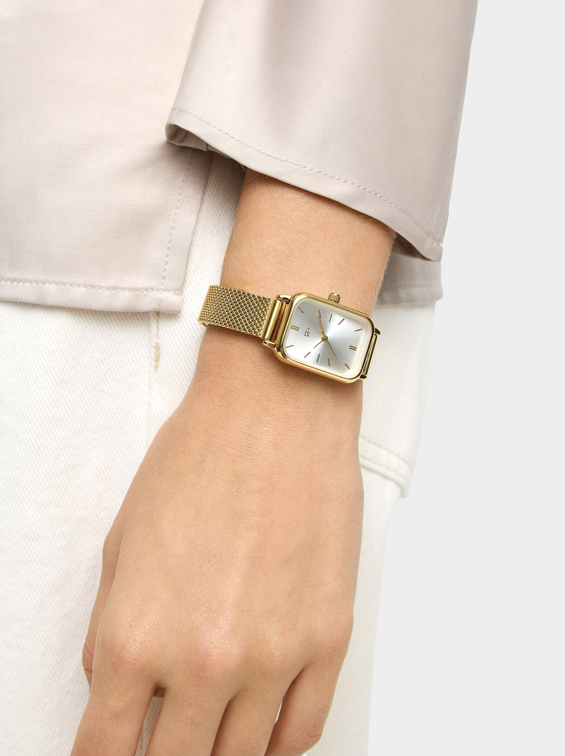 Reloj rectangular pulsera de malla acero inoxidable