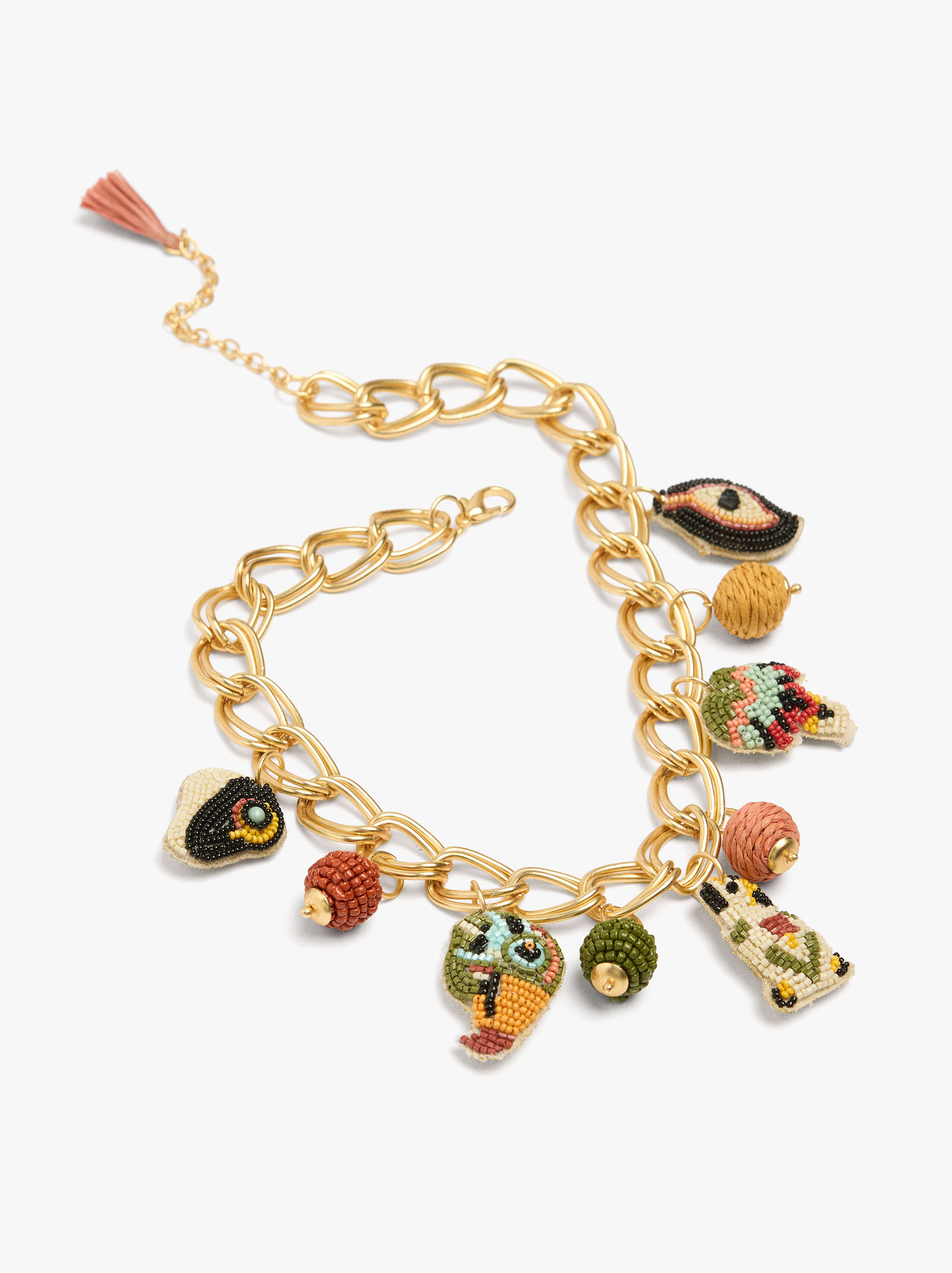 Collar de eslabones con colgantes multicolor
