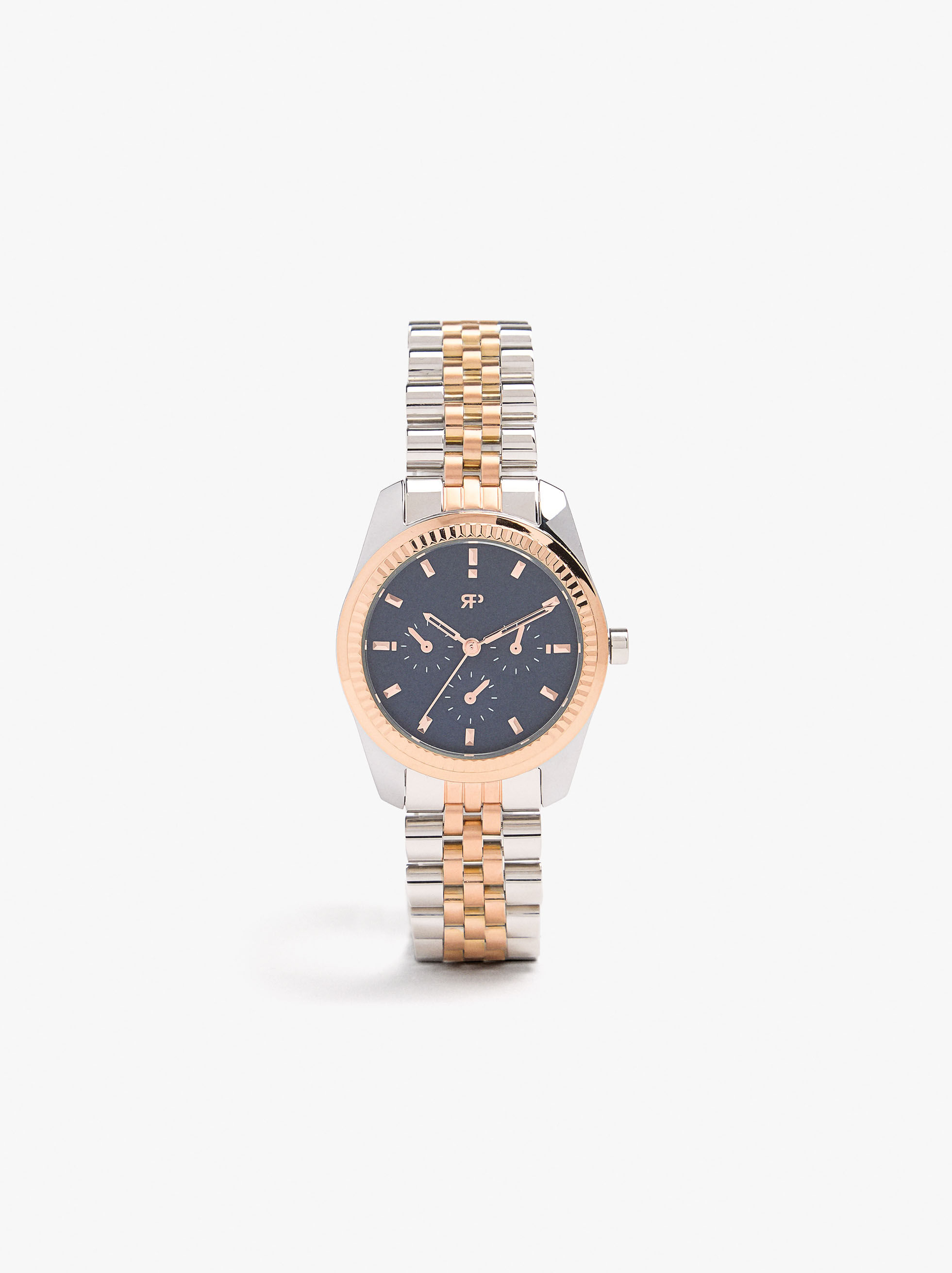 Reloj bicolor con pulsera de acero inoxidable